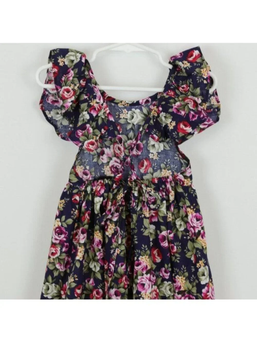 Girls Unbranded Size 6/7 Blue Floral Woven Cotton Lightweight Casual Dress